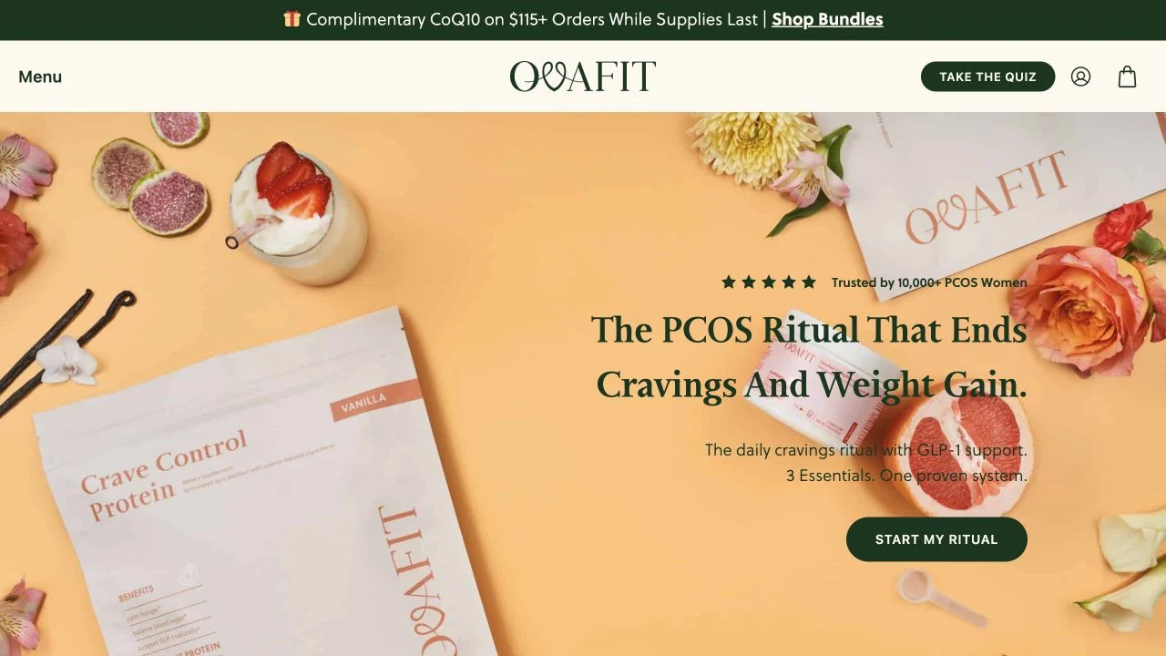 Current Ovafit storefront featuring its daily supplement ritual