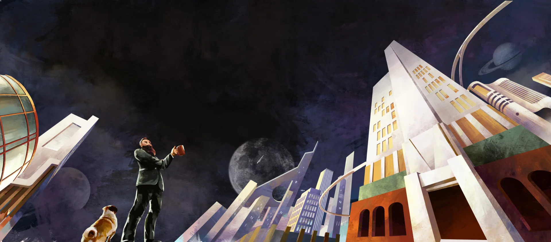 The illustrated retro-futuristic world created for NetworkChuck’s website